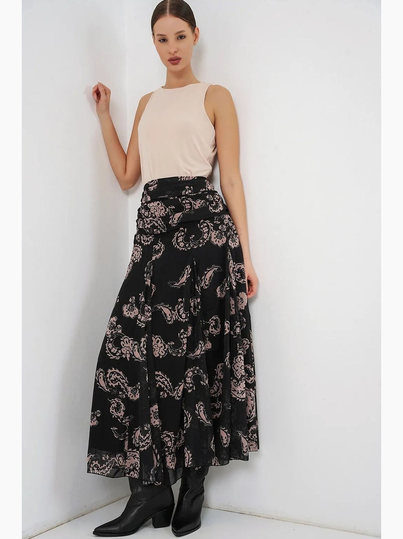 Maxi-rok met hoge taille en paisleyprint bdart Zwart - Kiabi
