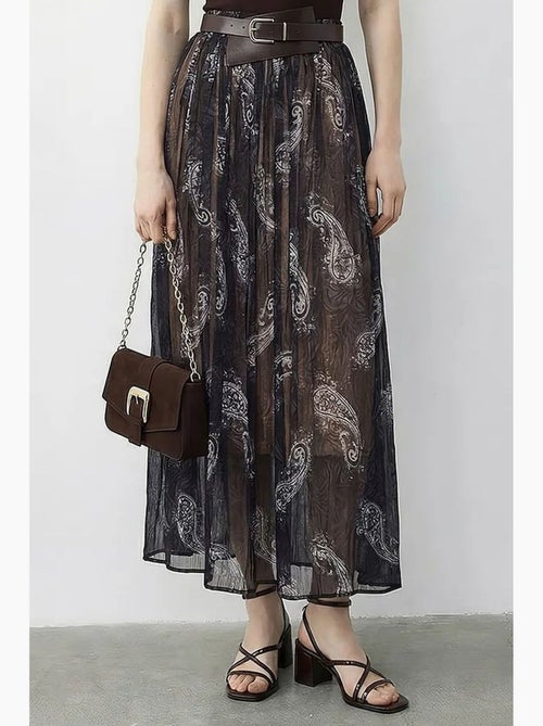 Maxi-rok met hoge taille en paisleyprint, inclusief riem. Lucci - Kiabi
