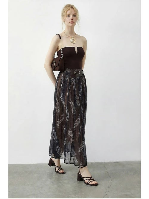 Maxi-rok met hoge taille en paisleyprint, inclusief riem. Lucci - Kiabi