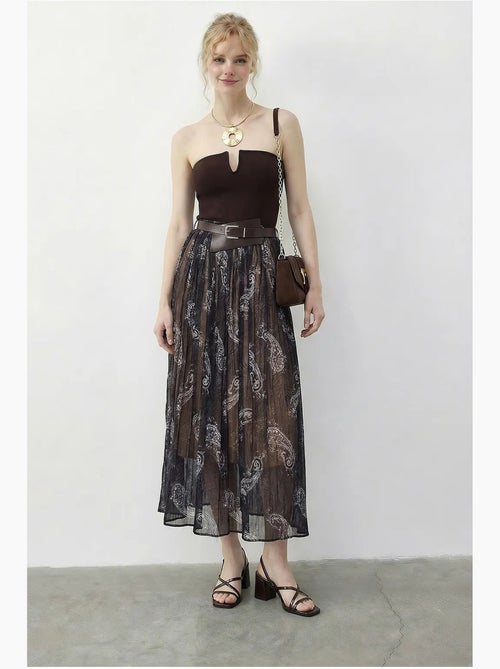 Maxi-rok met hoge taille en paisleyprint, inclusief riem. Lucci - Kiabi