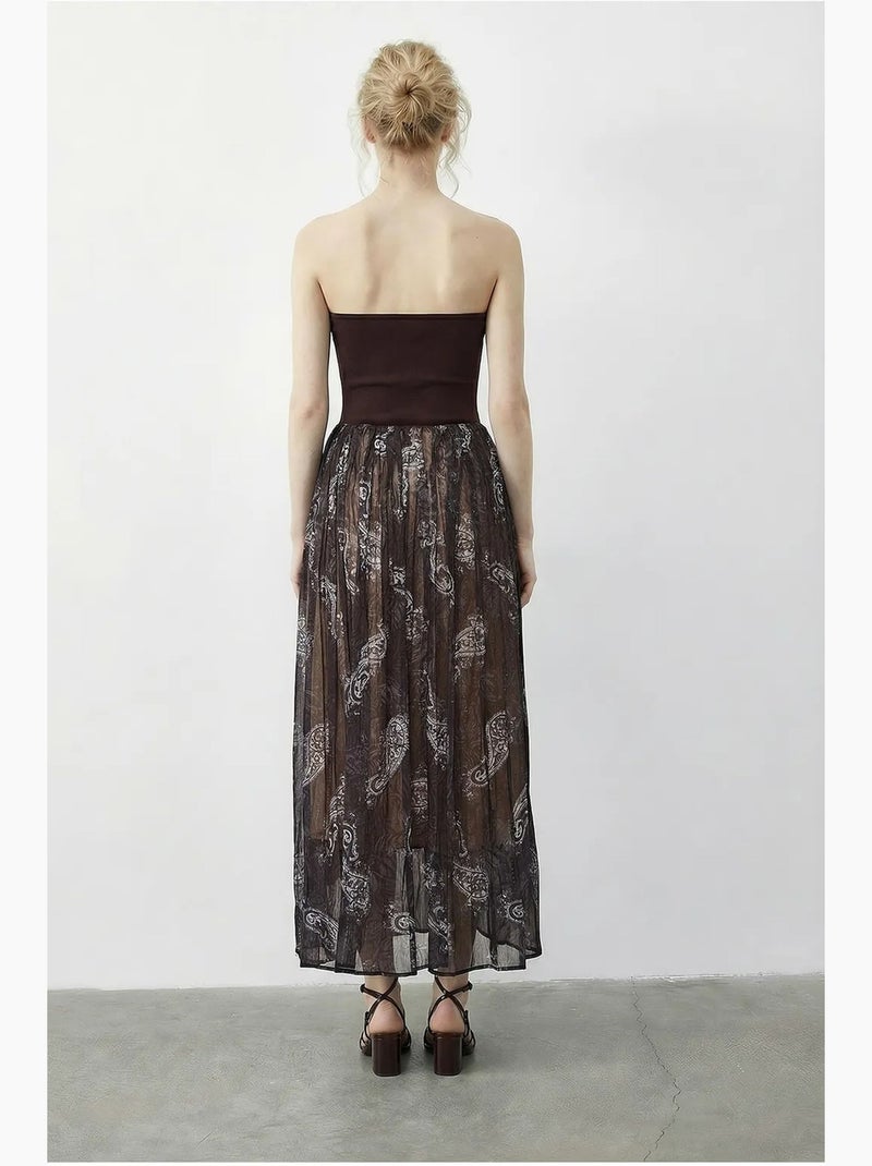 Maxi-rok met hoge taille en paisleyprint, inclusief riem. Lucci Marineblauw - Kiabi