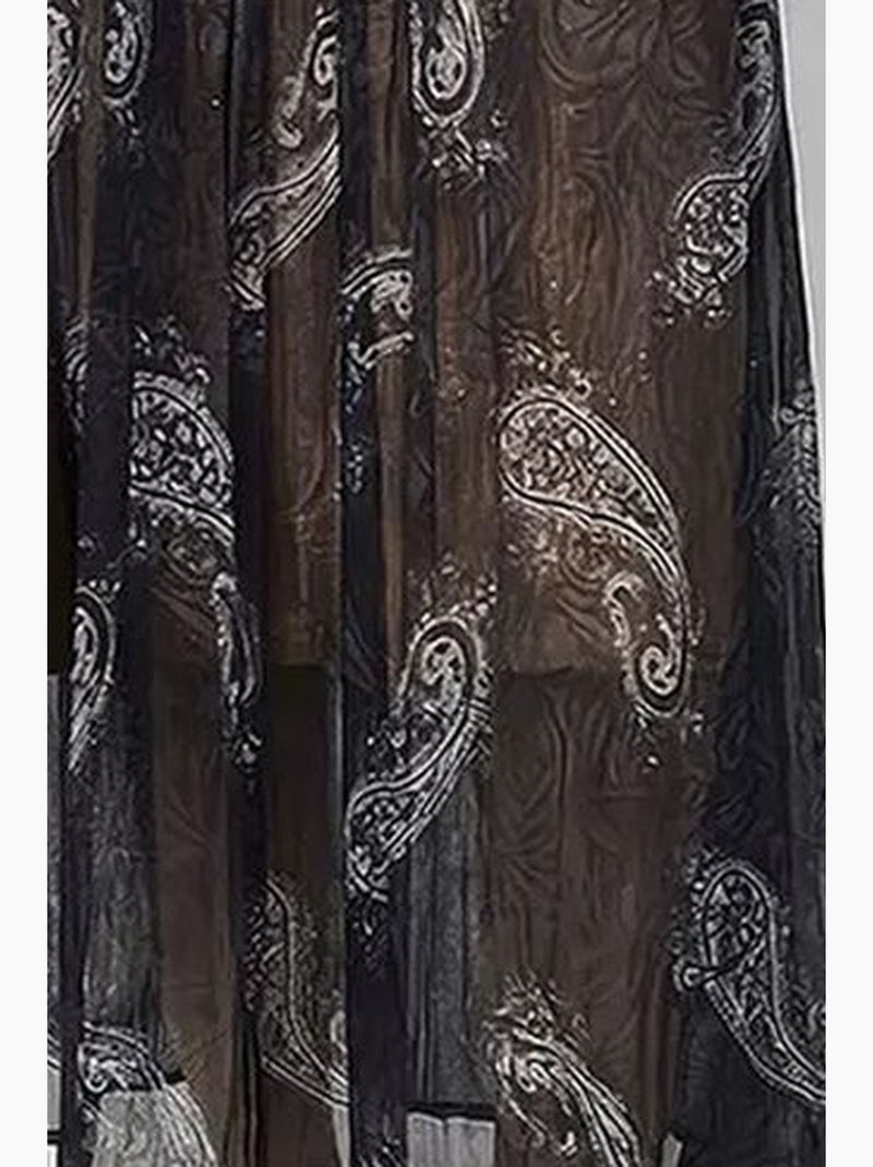 Maxi-rok met hoge taille en paisleyprint, inclusief riem. Lucci Marineblauw - Kiabi
