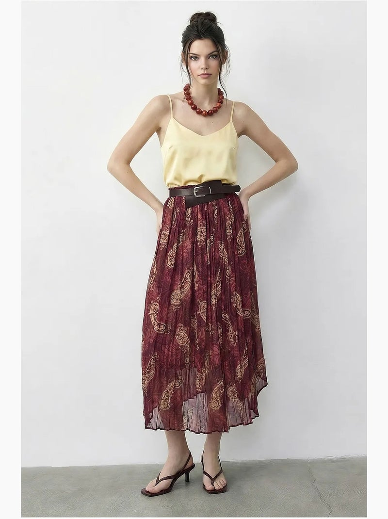 Maxi-rok met hoge taille en paisleyprint, inclusief riem. Lucci Mauve - Kiabi
