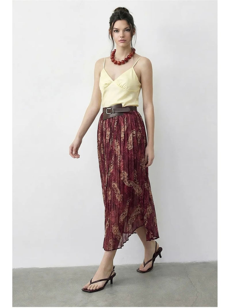 Maxi-rok met hoge taille en paisleyprint, inclusief riem. Lucci Mauve - Kiabi