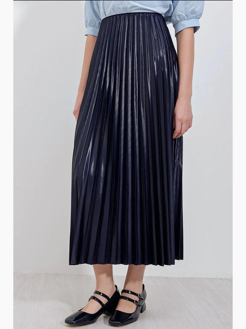 Maxi-rok met hoge taille en plooien bdart Marineblauw - Kiabi
