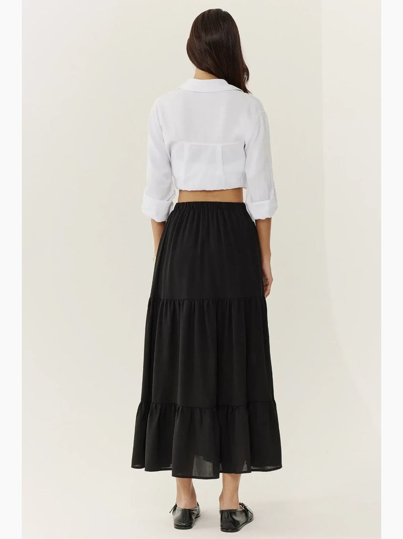 Maxi-rok met hoge taille en split hiccup Zwart - Kiabi