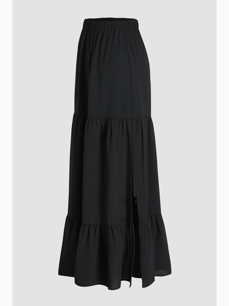 Maxi-rok met hoge taille en split hiccup Zwart - Kiabi