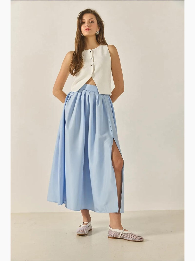 Maxi-rok met hoge taille en split lucci Hemelsblauw - Kiabi