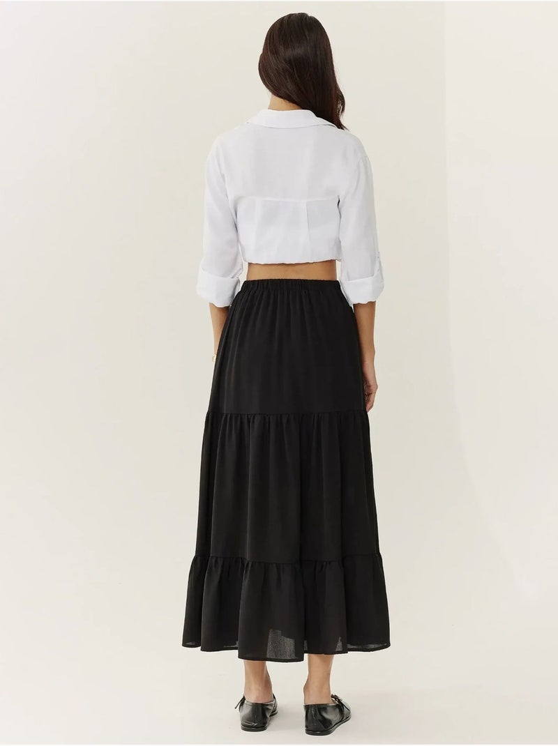 Maxi-rok met hoge taille en split Zwart - Kiabi