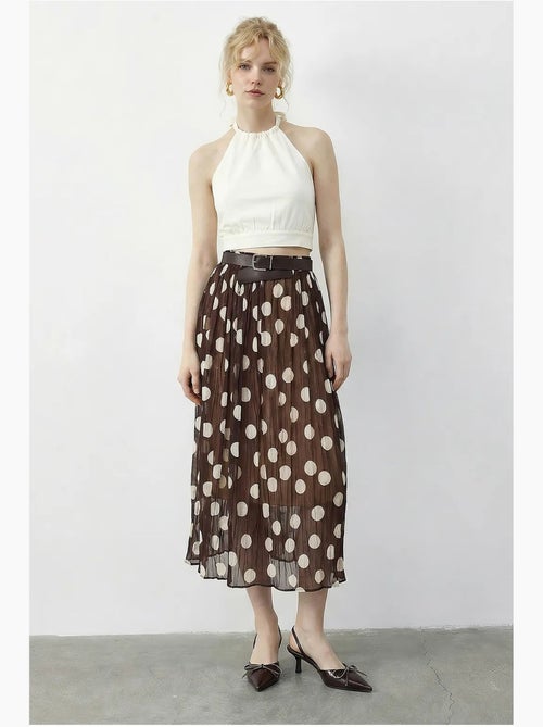 Maxi-rok met hoge taille en stippenpatroon, inclusief riem lucci - Kiabi