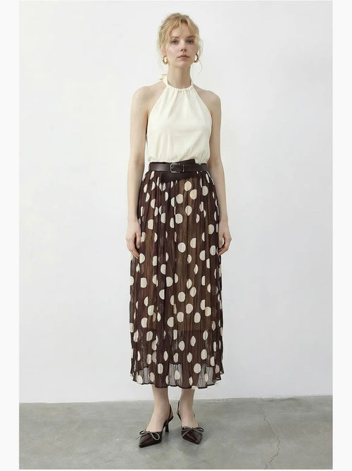 Maxi-rok met hoge taille en stippenpatroon, inclusief riem lucci - Kiabi