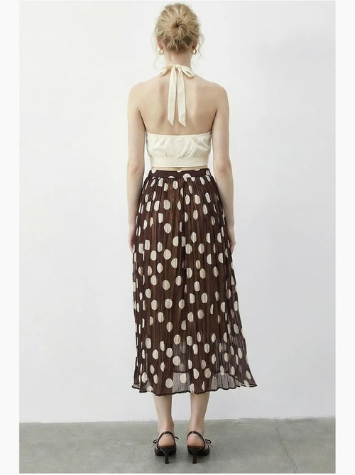 Maxi-rok met hoge taille en stippenpatroon, inclusief riem lucci - Kiabi