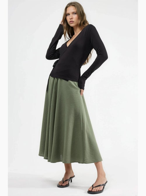 Maxi-rok met hoge taille en textuur in a-lijn busem - Kiabi