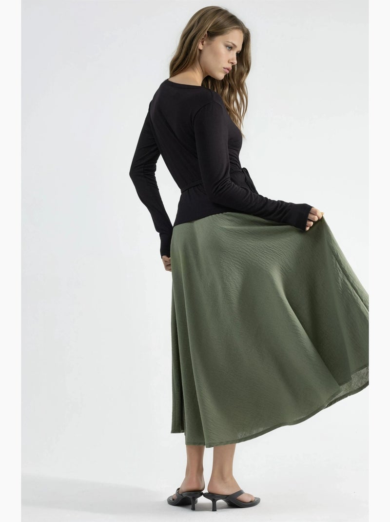 Maxi-rok met hoge taille en textuur in a-lijn busem Kaki - Kiabi