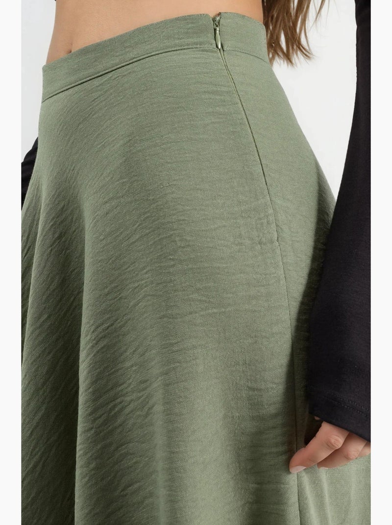 Maxi-rok met hoge taille en textuur in a-lijn busem Kaki - Kiabi