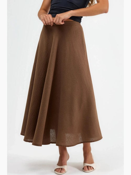 Maxi-rok met hoge taille en textuur in a-lijn busem - Kiabi
