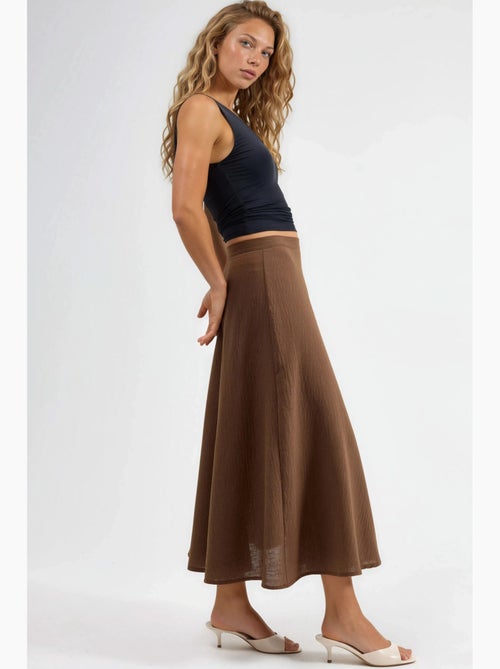 Maxi-rok met hoge taille en textuur in a-lijn busem - Kiabi