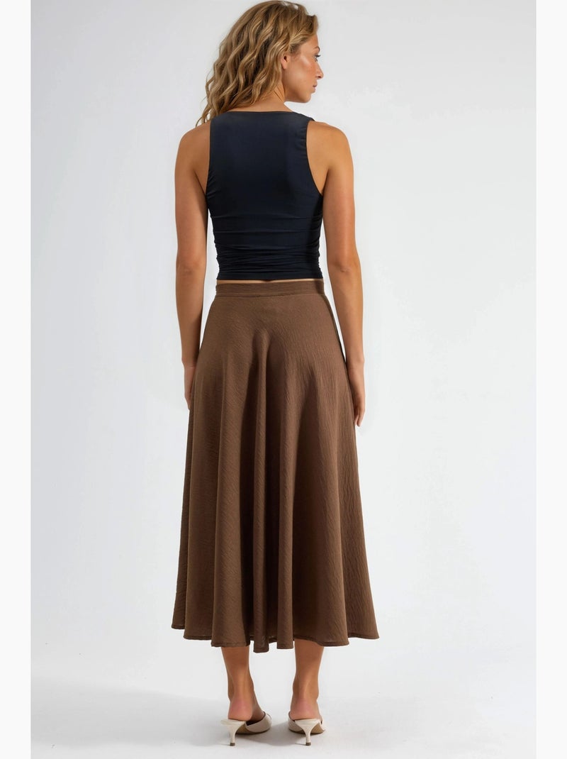 Maxi-rok met hoge taille en textuur in a-lijn busem Lichtbruin - Kiabi