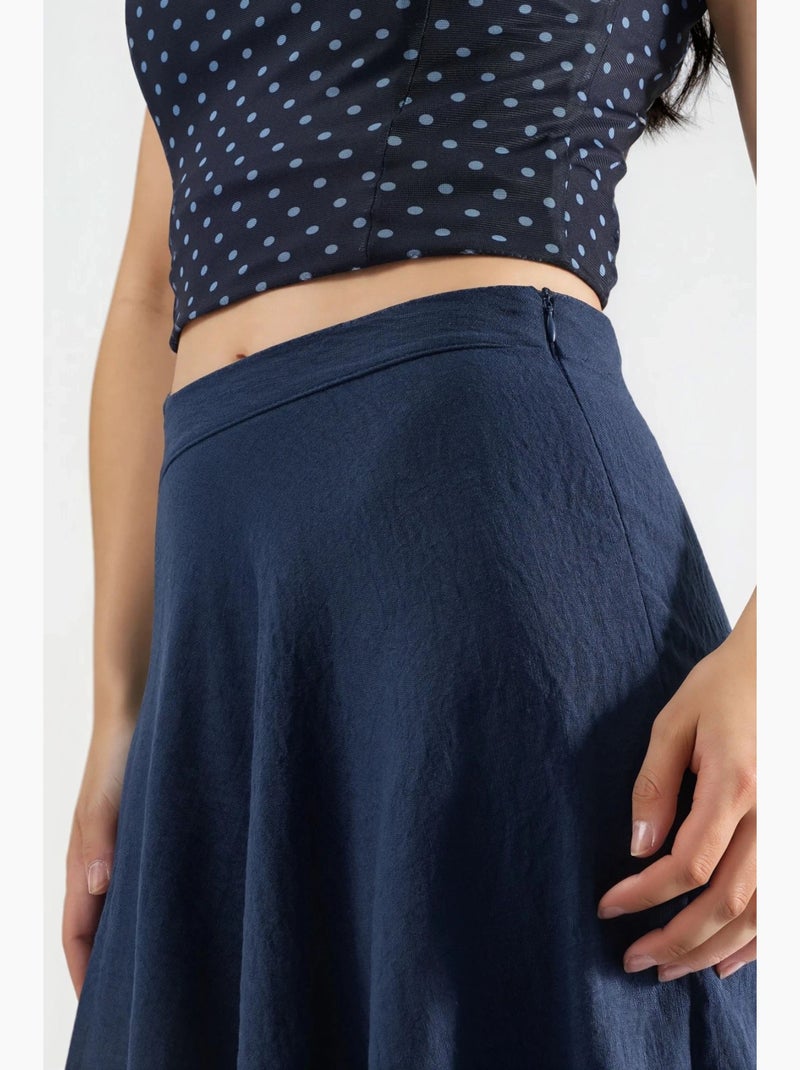 Maxi-rok met hoge taille en textuur in a-lijn busem Marineblauw - Kiabi