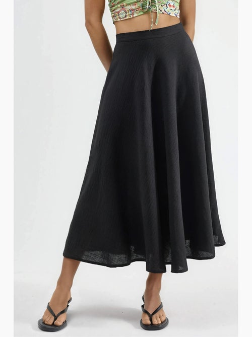 Maxi-rok met hoge taille en textuur in a-lijn busem - Kiabi