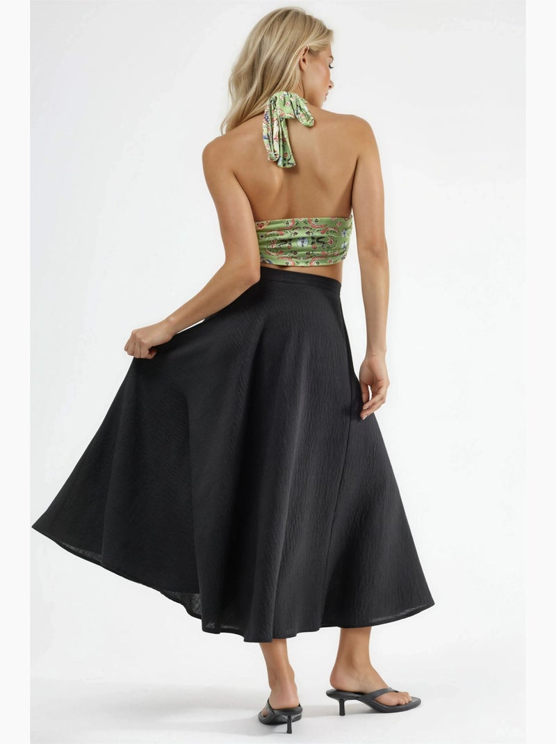Maxi-rok met hoge taille en textuur in a-lijn busem Zwart - Kiabi