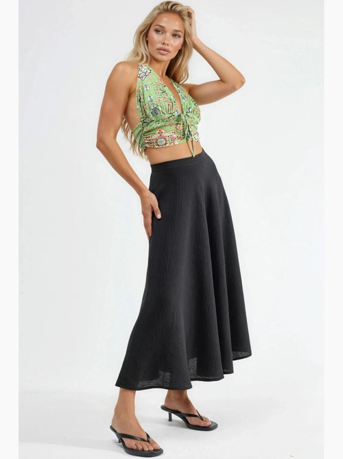 Maxi-rok met hoge taille en textuur in a-lijn busem - Kiabi