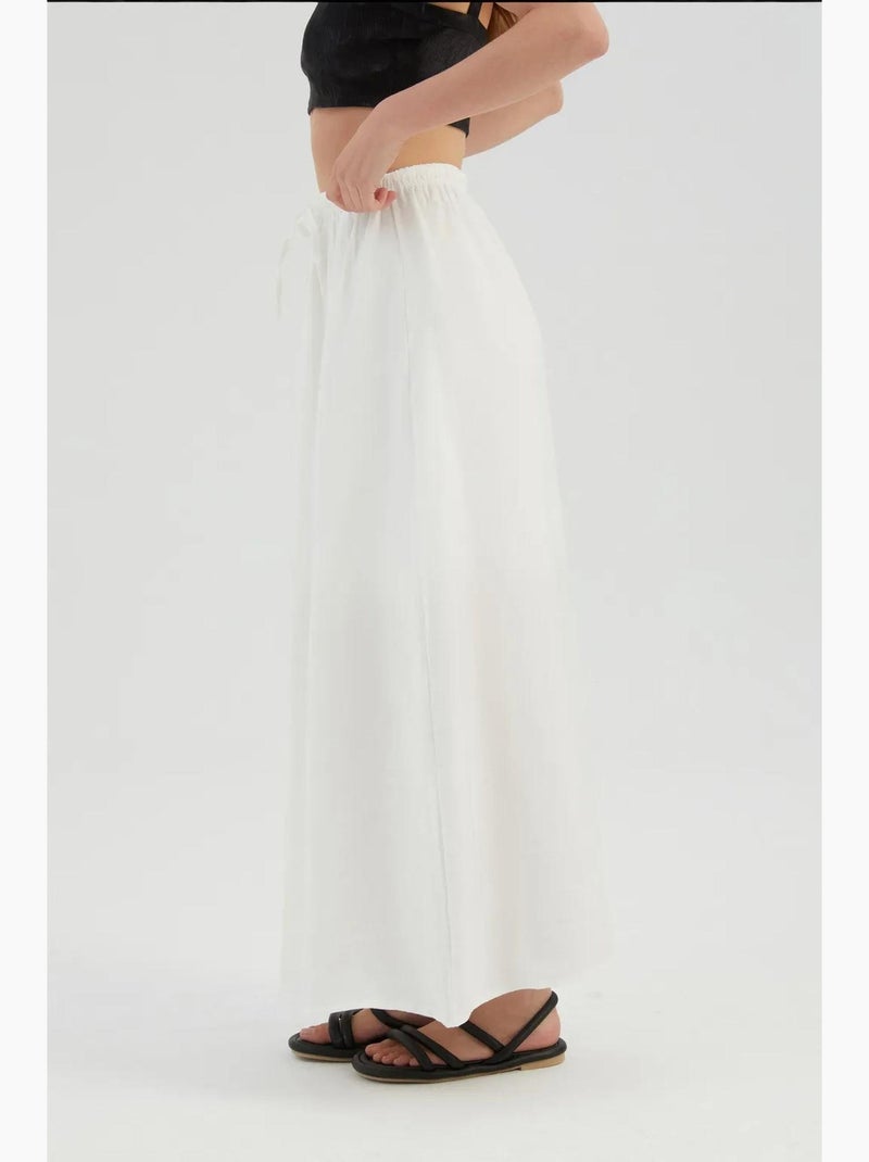Maxi-rok met hoge taille en trekkoord hiccup Wit - Kiabi