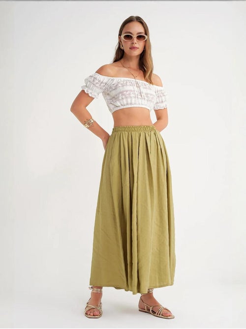 Maxi-rok met hoge taille en trekkoord in de taille mixray - Kiabi