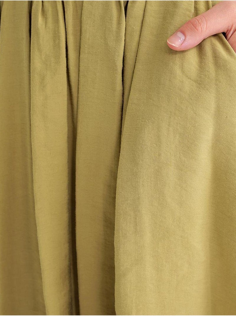 Maxi-rok met hoge taille en trekkoord in de taille mixray Kakigroen - Kiabi