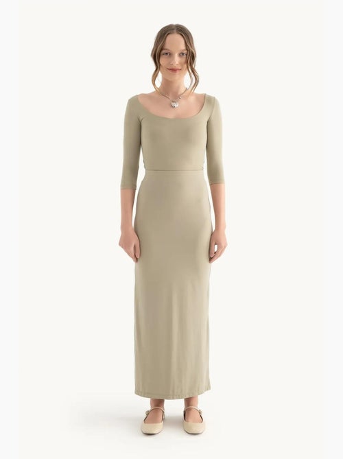 Maxi-rok met hoge taille en zijsplit hiccup - Kiabi