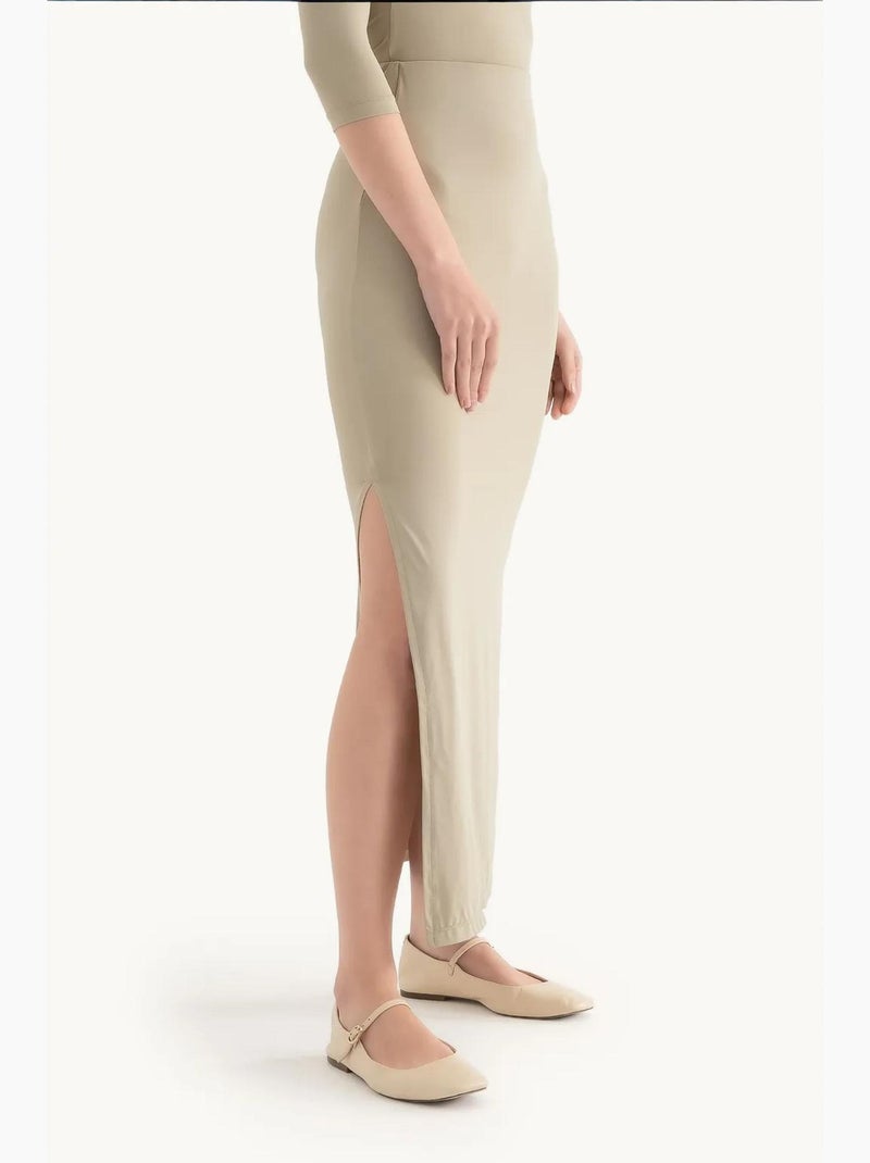 Maxi-rok met hoge taille en zijsplit hiccup Groen - Kiabi
