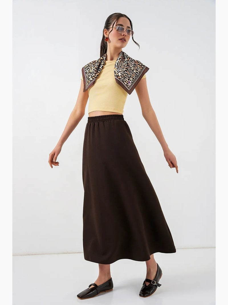 Maxi-rok met hoge taille in a-lijn bdart Chocoladebruin - Kiabi