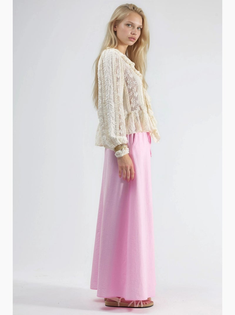 Maxi-rok met hoge taille in a-lijn busem Bleekroze - Kiabi