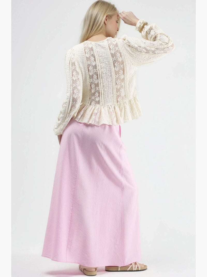 Maxi-rok met hoge taille in a-lijn busem Bleekroze - Kiabi