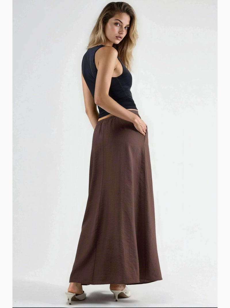 Maxi-rok met hoge taille in a-lijn busem Lichtbruin - Kiabi