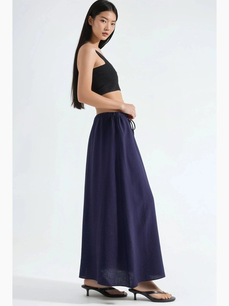 Maxi-rok met hoge taille in a-lijn busem Marineblauw - Kiabi