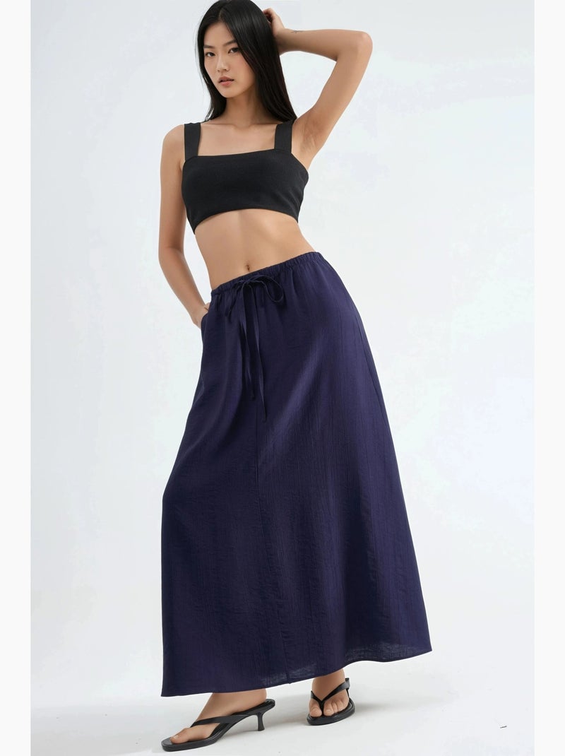 Maxi-rok met hoge taille in a-lijn busem Marineblauw - Kiabi