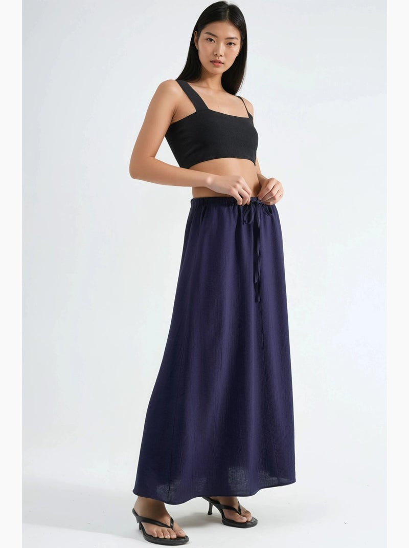 Maxi-rok met hoge taille in a-lijn busem Marineblauw - Kiabi