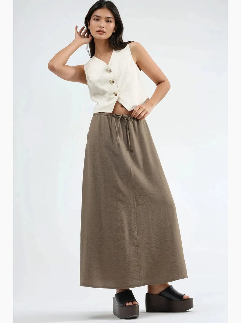 Maxi-rok met hoge taille in a-lijn busem Taupe - Kiabi