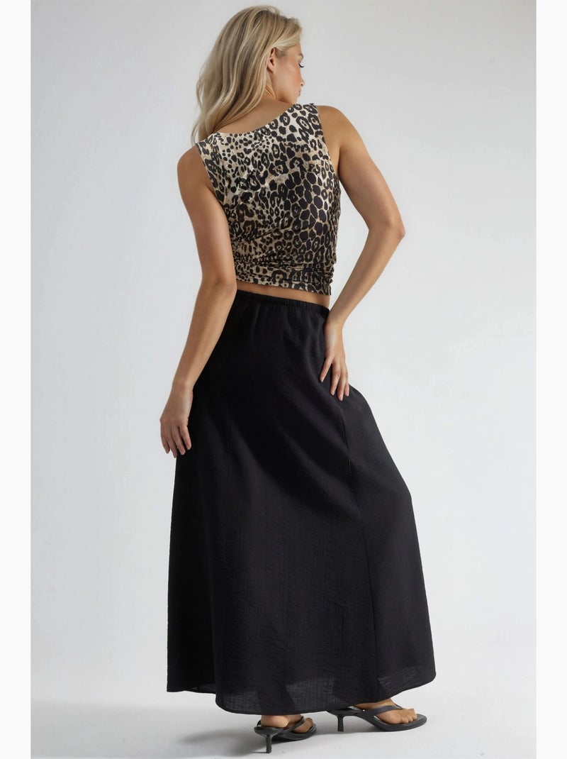 Maxi-rok met hoge taille in a-lijn busem Zwart - Kiabi