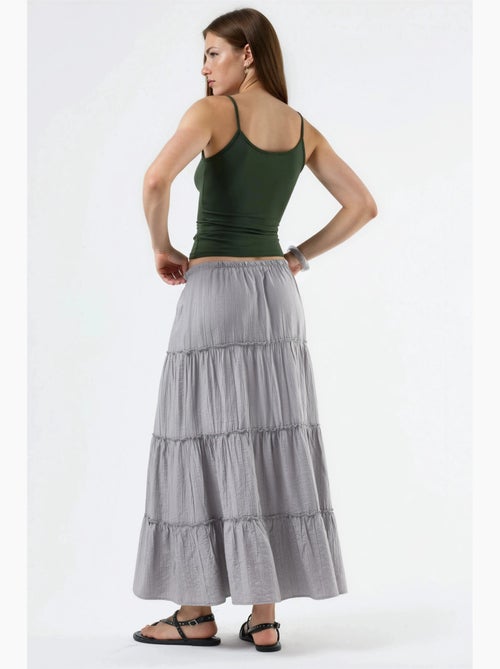 Maxi-rok met hoge taille, textuur en a-lijn busem - Kiabi