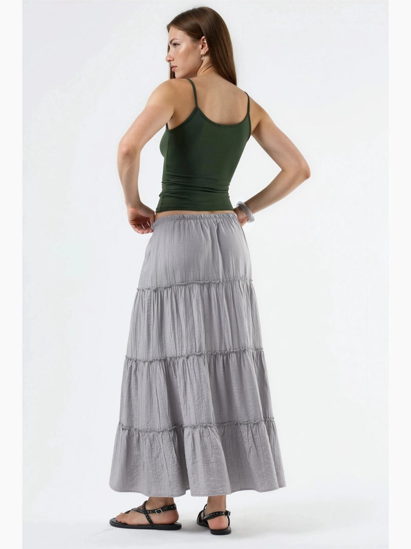 Maxi-rok met hoge taille, textuur en a-lijn busem Grijs - Kiabi