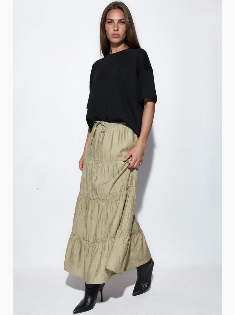 Maxi-rok met hoge taille, textuur en a-lijn busem Kaki - Kiabi
