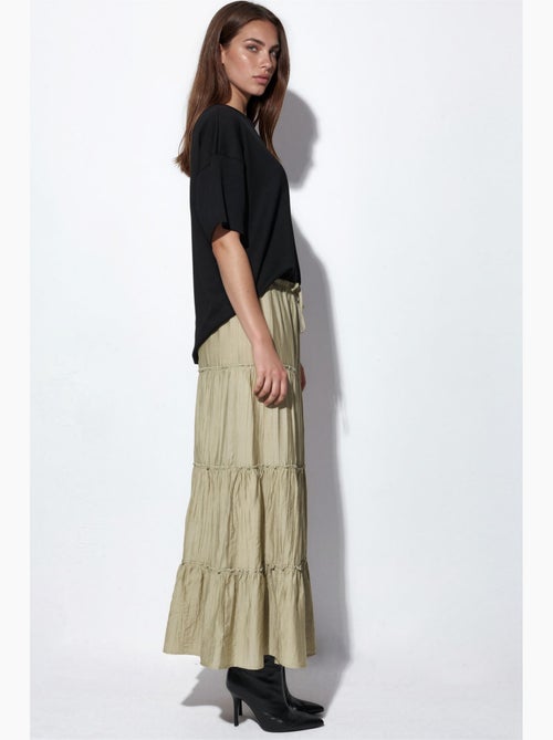 Maxi-rok met hoge taille, textuur en a-lijn busem - Kiabi