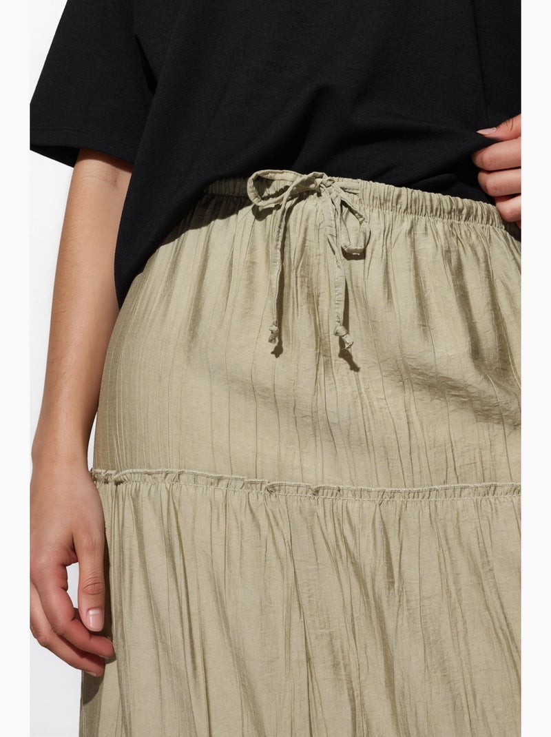 Maxi-rok met hoge taille, textuur en a-lijn busem Kaki - Kiabi