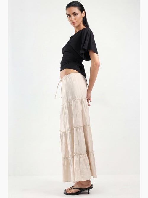 Maxi-rok met hoge taille, textuur en a-lijn busem - Kiabi