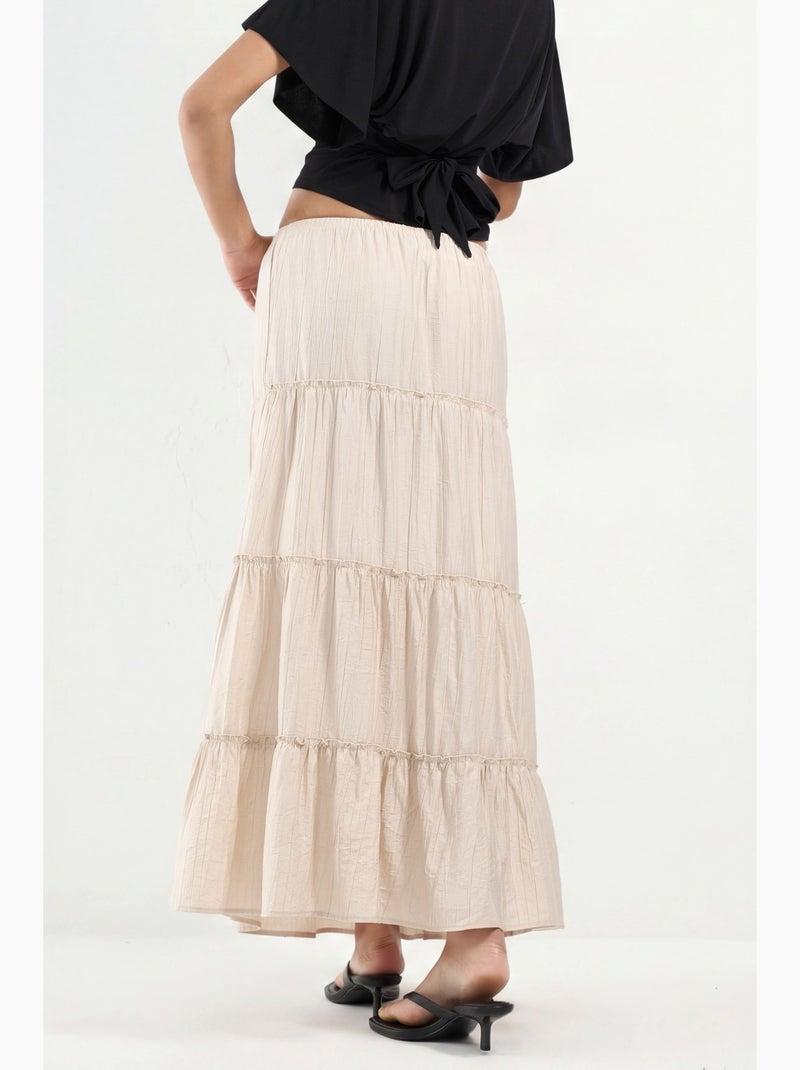 Maxi-rok met hoge taille, textuur en a-lijn busem Klei-beige - Kiabi