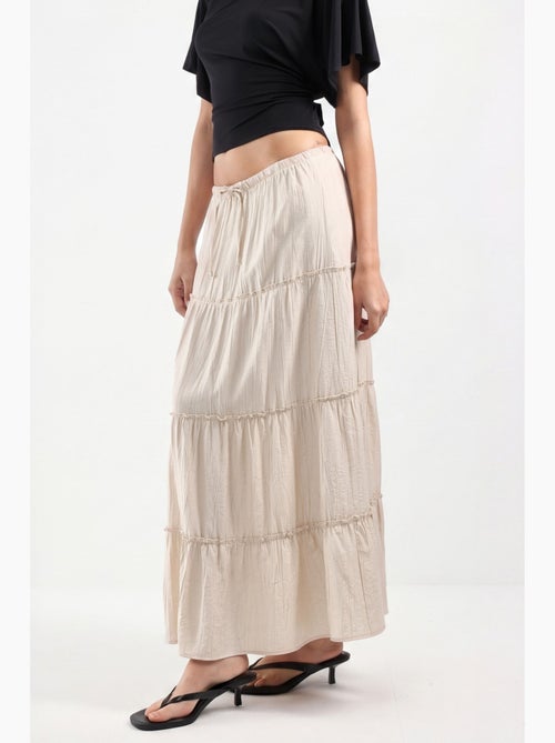 Maxi-rok met hoge taille, textuur en a-lijn busem - Kiabi