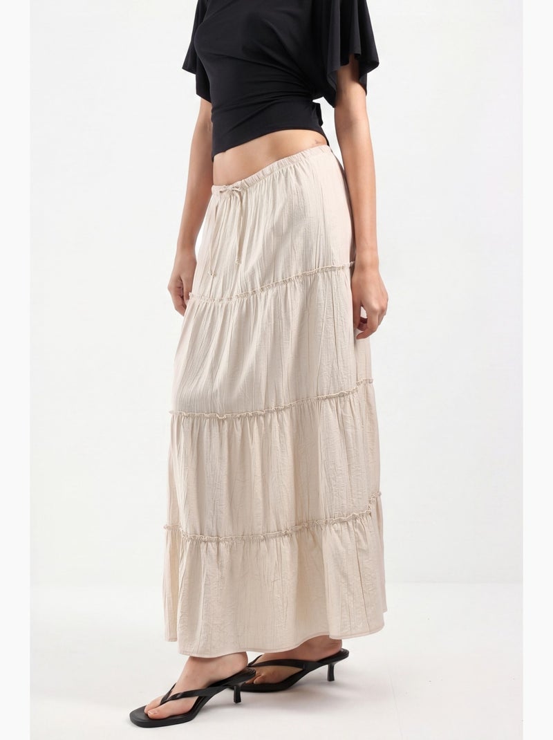 Maxi-rok met hoge taille, textuur en a-lijn busem Klei-beige - Kiabi