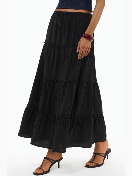 Maxi-rok met hoge taille, textuur en a-lijn busem - Kiabi